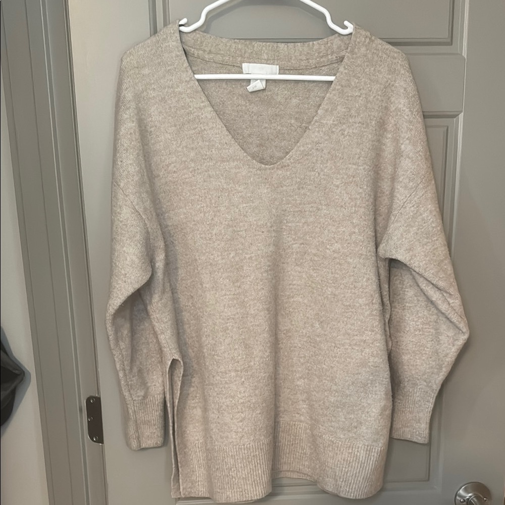 H&M Tan V-Neck Sweater Soft Knit